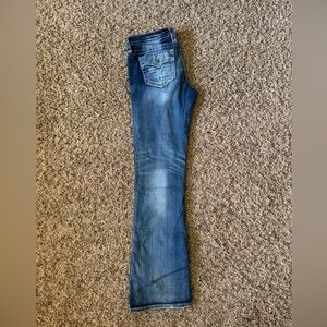 Rock Revival Blue Boot Cut Jeans with Faded Design